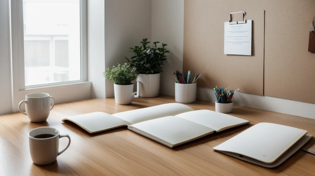 Online-Pilates-Kurs im Homeoffice: Yogamatte neben dem Schreibtisch für den Level-Vergleich