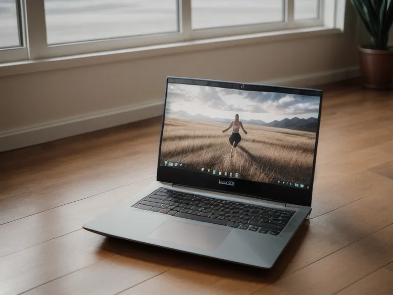 Laptop mit Pilates&Friends Kursübersicht auf der Trainingsmatte, Level-Auswahl für Online-Pilates im Homeoffice