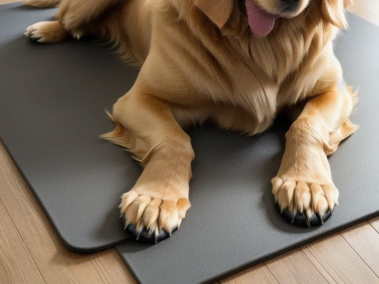 Hundepfoten auf einer Pilatesmatte im Homeoffice