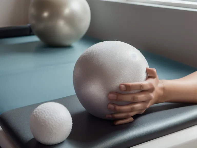 Nahaufnahme von Pilates Ring und Softball auf einer Trainingsmatte