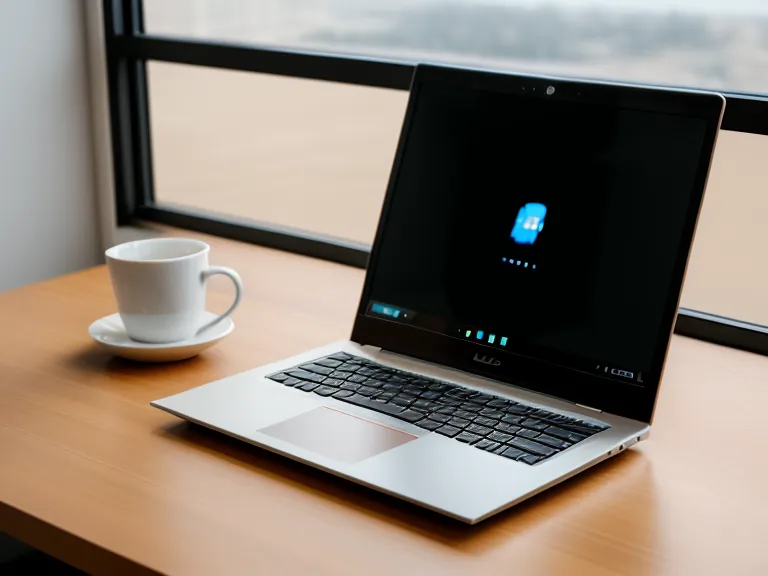 Laptop mit abgeschlossenem Pilates-Modul und Kaffeetasse auf einem Schreibtisch
