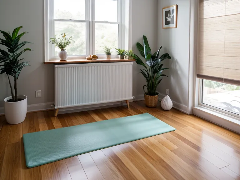 Pilates Übung zu Hause auf der Matte neben einem Haustier