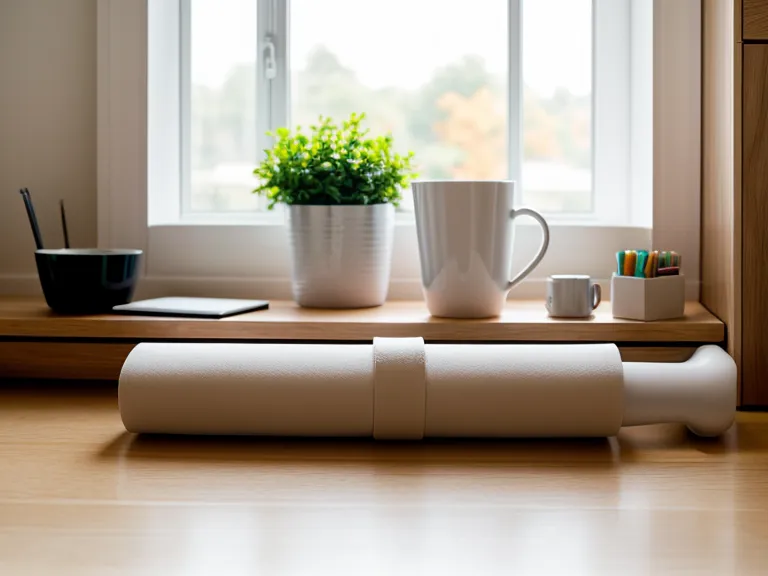 Laptop mit Pilates Online Kurs für Vielsitzer auf dem Boden neben der Trainingsmatte im Homeoffice