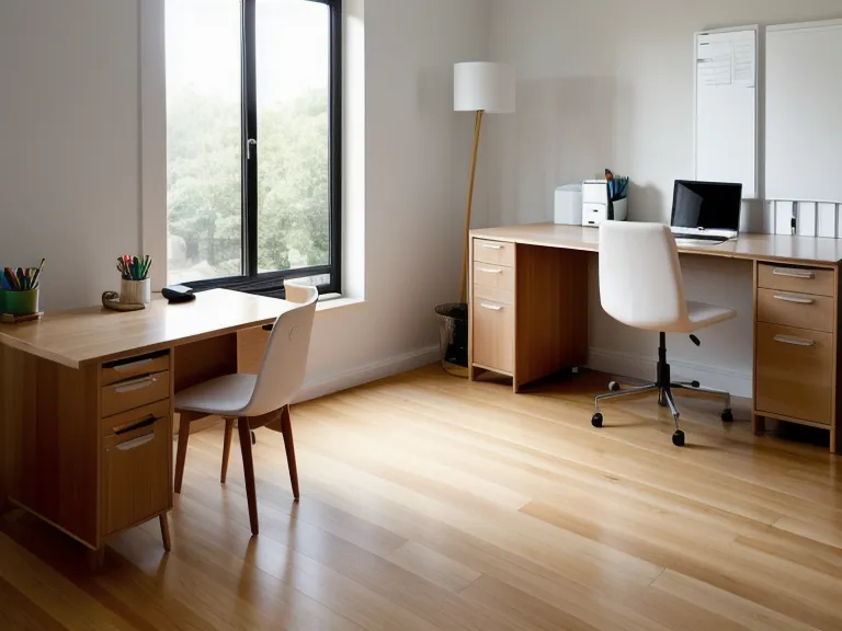 Graphic designer desk with a yoga mat in the background.