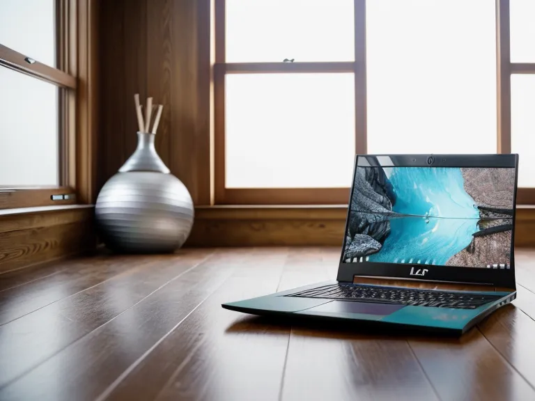 Laptop mit Pilates Sister Online Kurs auf einem Stapel Design-Bücher im Homeoffice